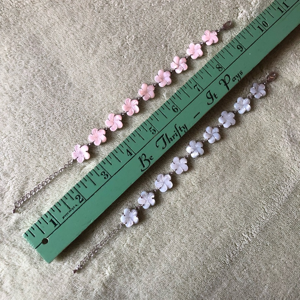 Del Sol anklet bracelets 2 bundle floral beads pink blue links silver tone links - Picture 4 of 5